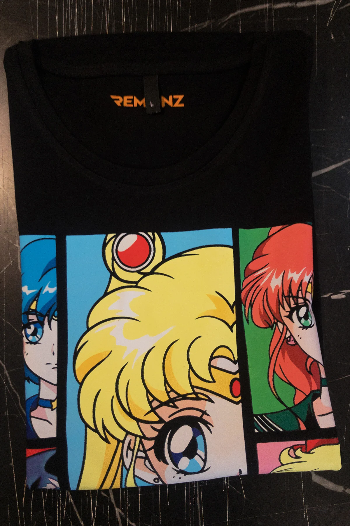 Sailor Moon Ekibi Baskılı %10o Pamuk Siyah Oversize T-shirt