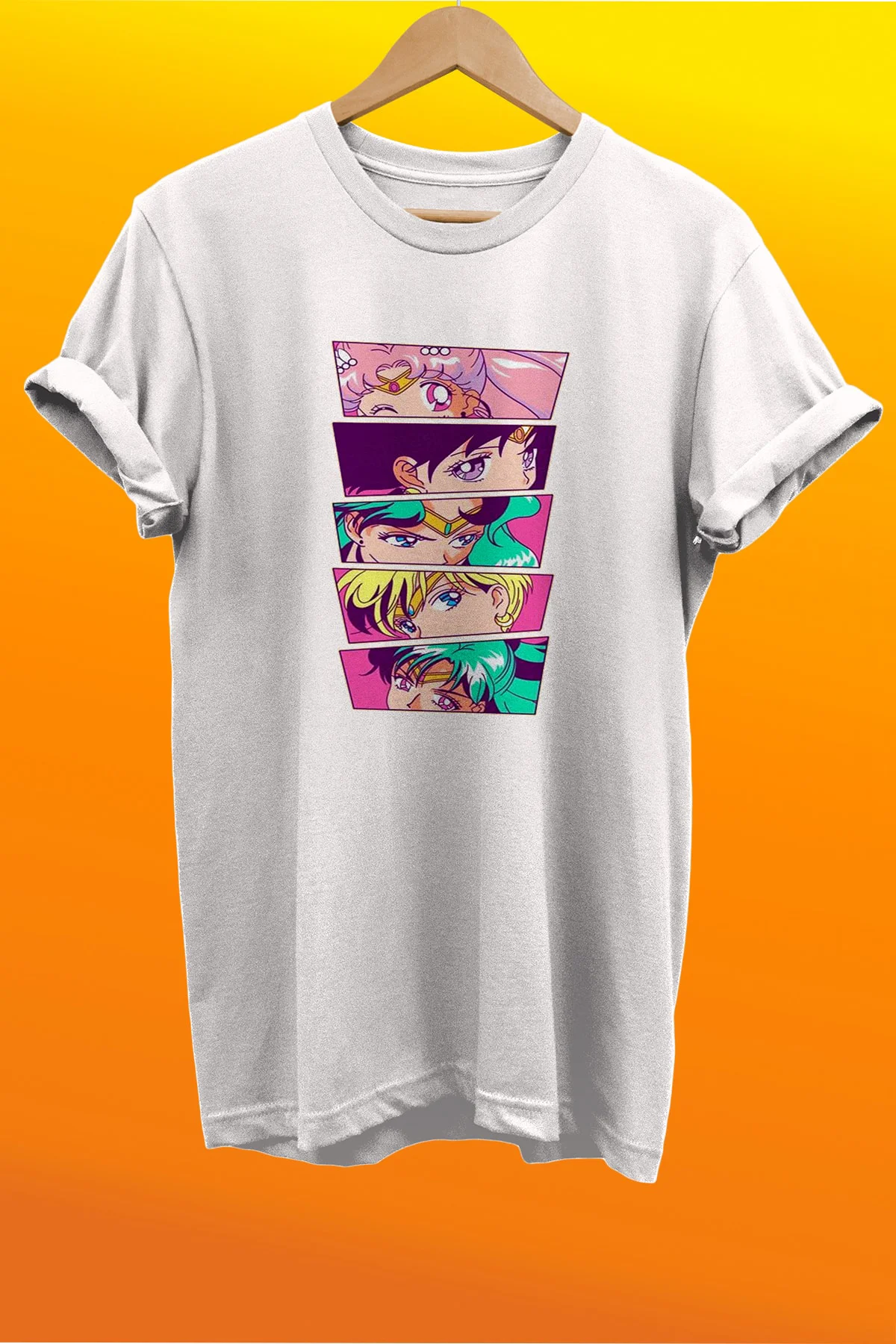 Sailor Moon Ekibi Baskılı %100 Pamuk Basic T-shirt Normal Beden T
