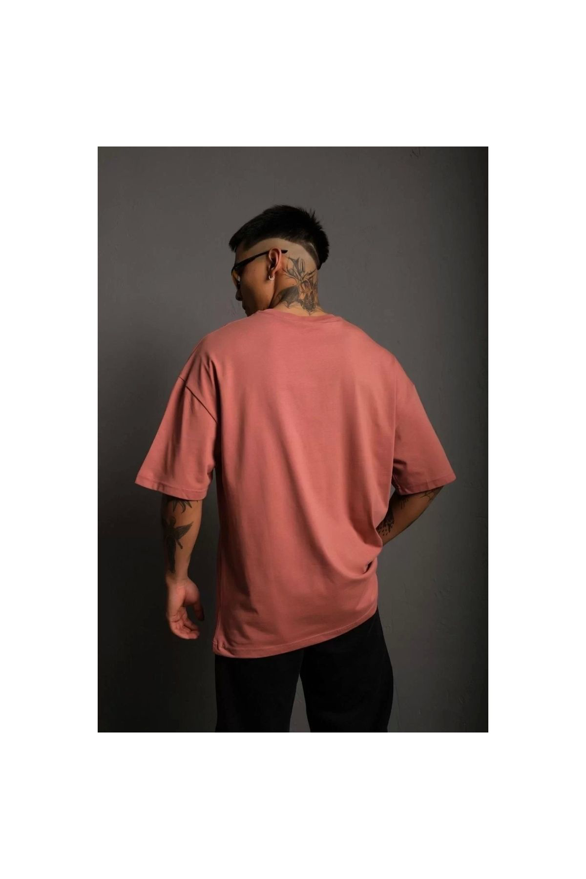Şair Erkek 24/1 Düz A Kalite Oversize T-shirt - Gül Kurusu