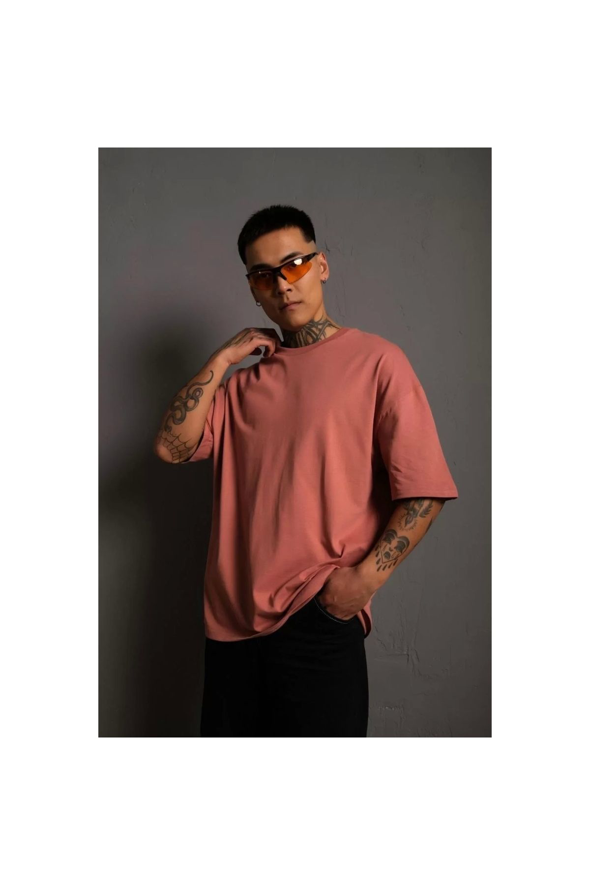 Şair Erkek 24/1 Düz A Kalite Oversize T-shirt - Gül Kurusu