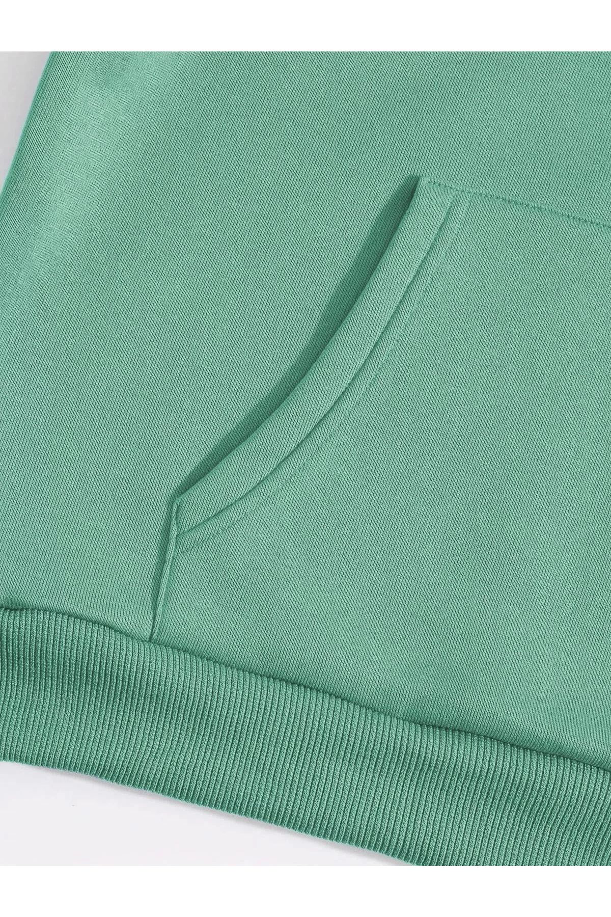 Şair Erkek Düz Kapüşonlu Sweat - Mint Yeşili