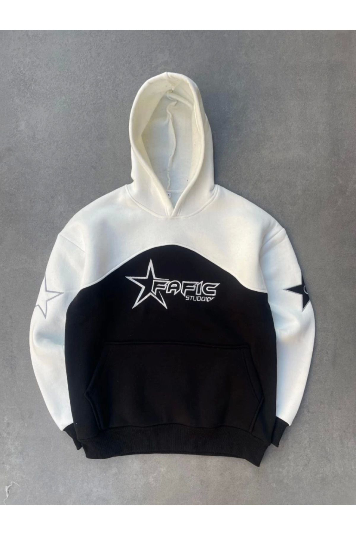 Şair Parçalı Nakış İşlemelı Kapşonlu SweatShirt - Beyaz