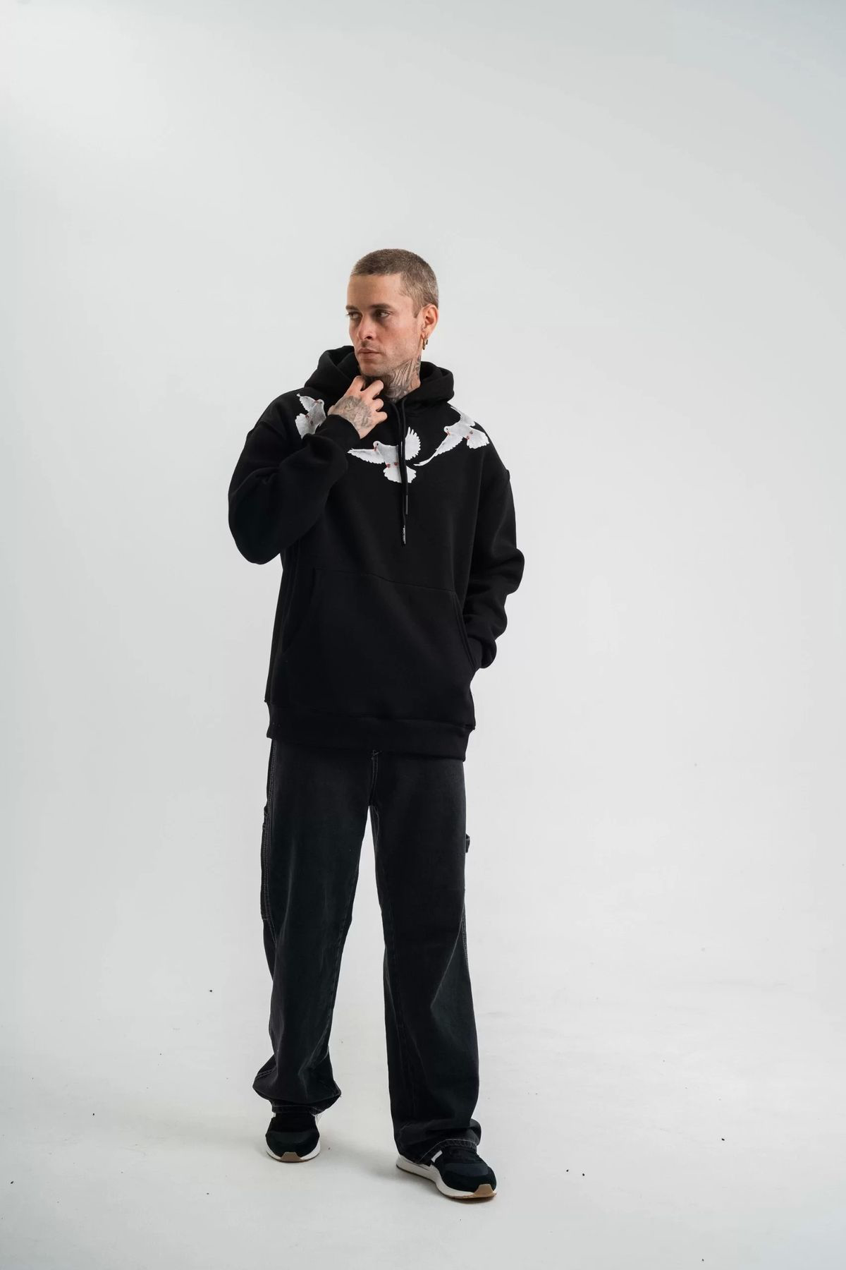 Şair Unisex Uzun Kol Bisiklet Yaka Yıkamalı SweatShirt - Siyah