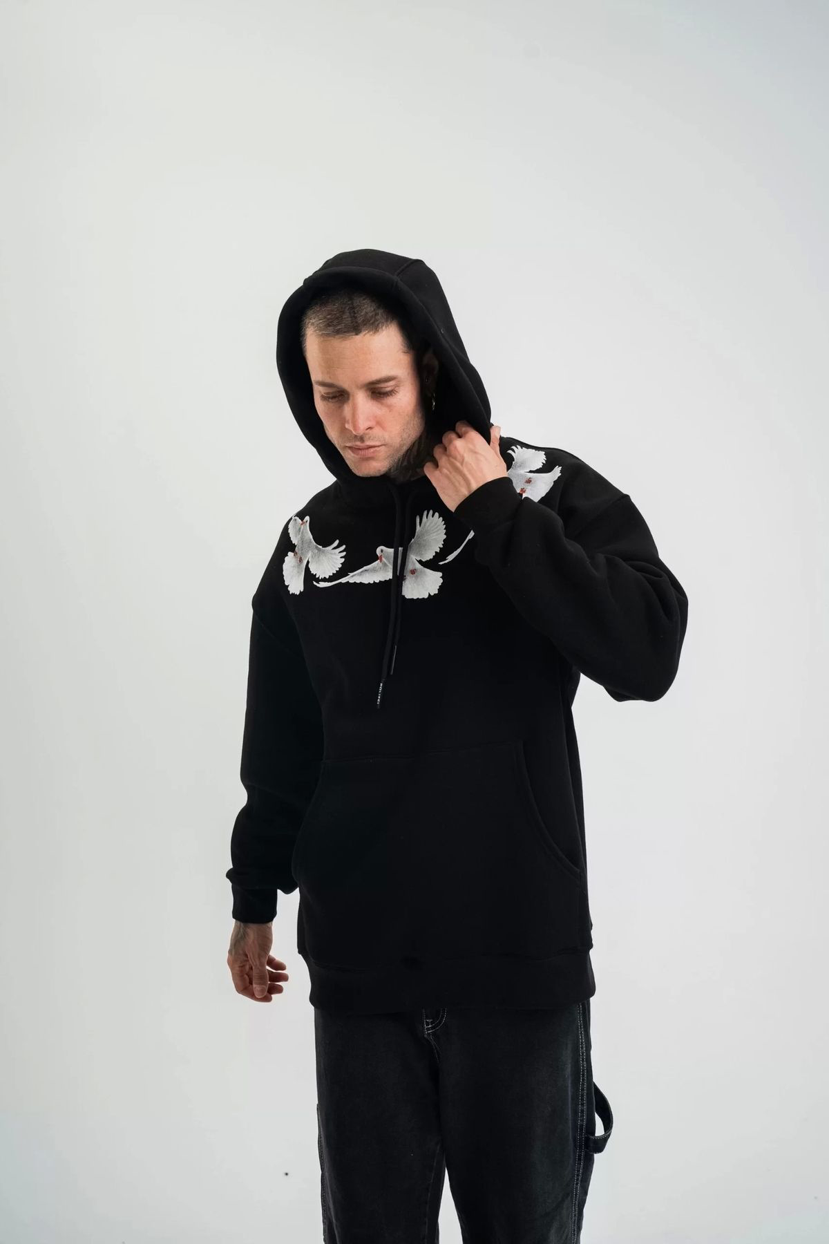 Şair Unisex Uzun Kol Bisiklet Yaka Yıkamalı SweatShirt - Siyah
