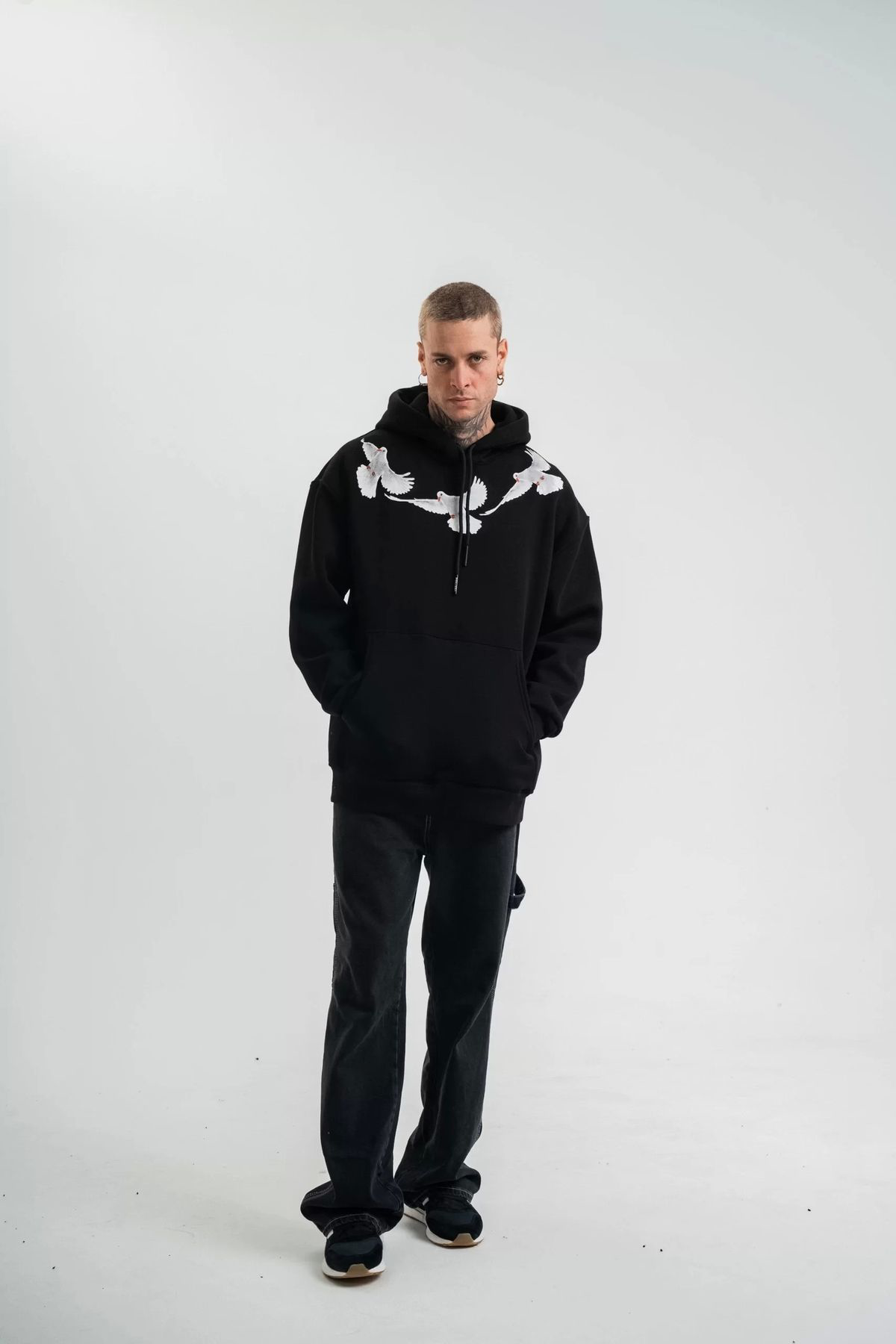 Şair Unisex Uzun Kol Bisiklet Yaka Yıkamalı SweatShirt - Siyah