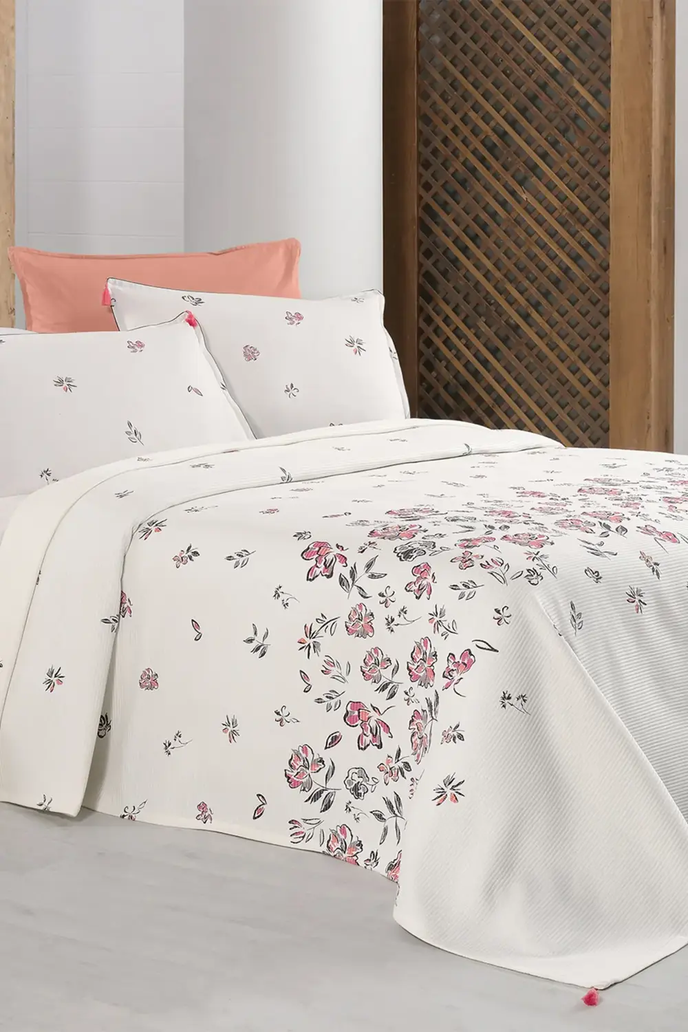 Saira Ekru Çift Kişilik %100 Pamuk Pike Takımı