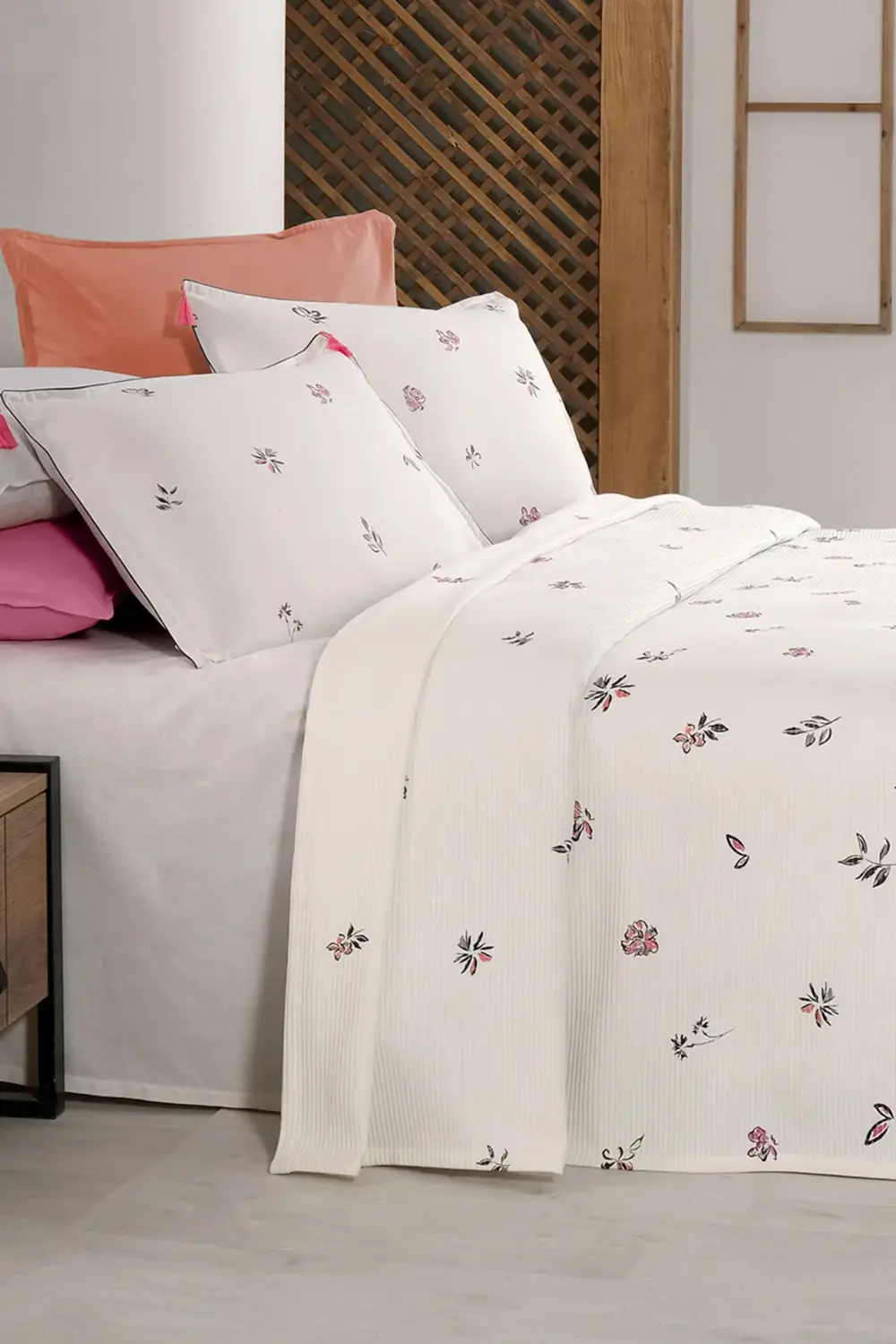 Saira Ekru Çift Kişilik %100 Pamuk Pike Takımı