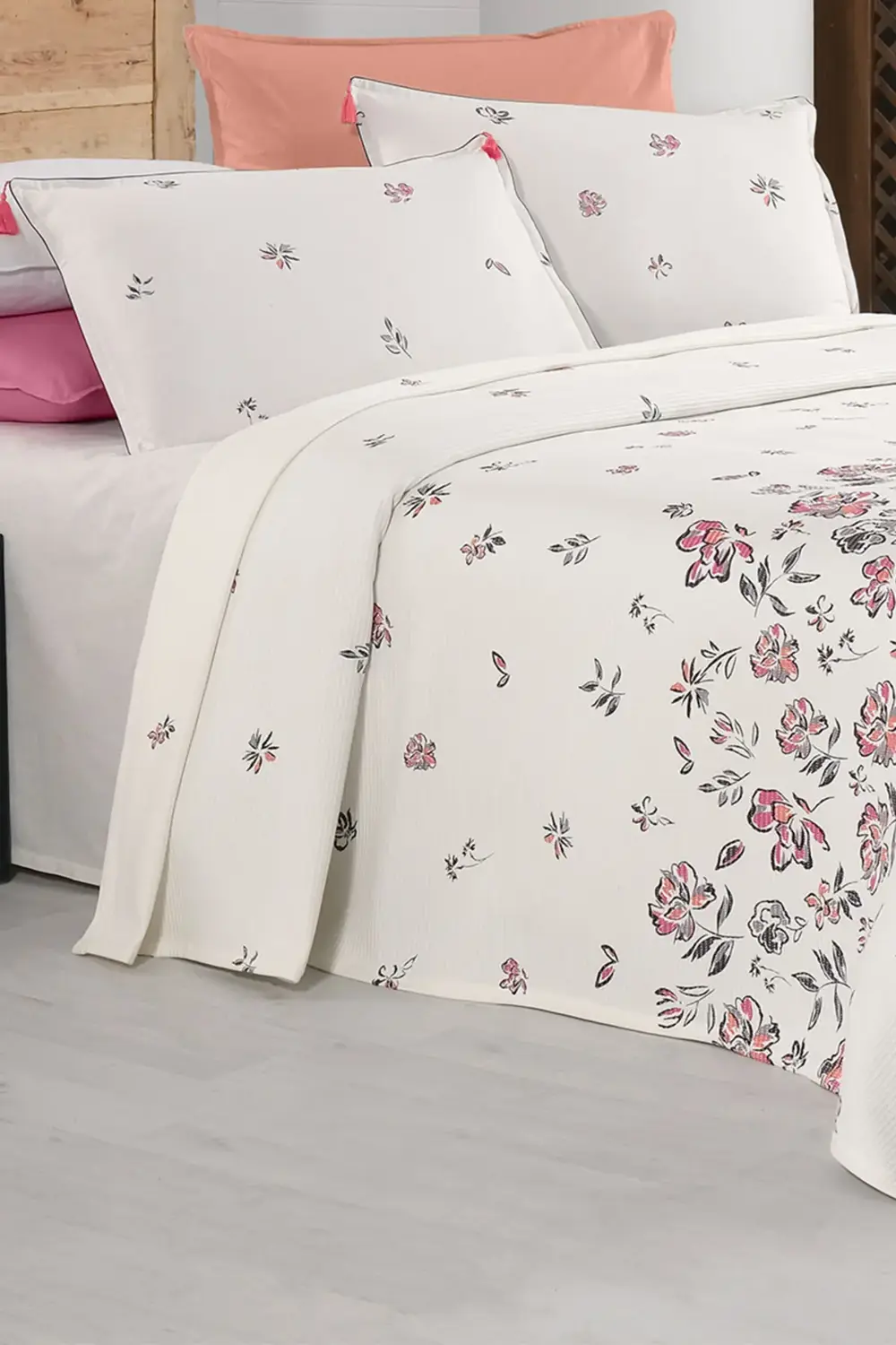 Saira Ekru Çift Kişilik %100 Pamuk Pike Takımı