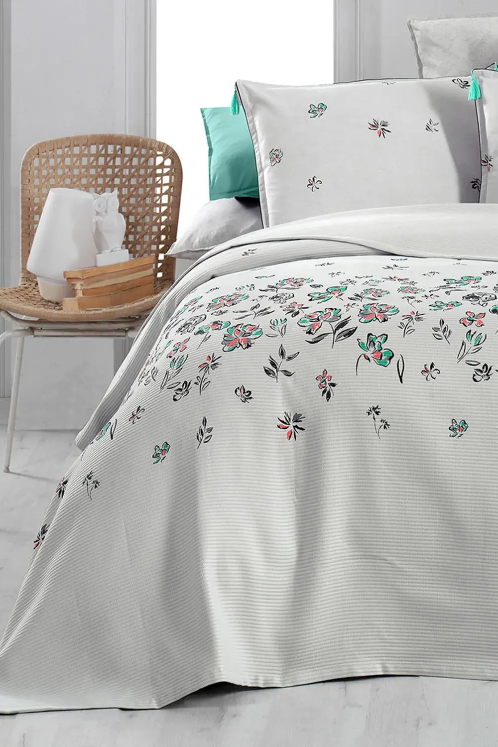 Saira Gri Çift Kişilik %100 Pamuk Pike Takımı