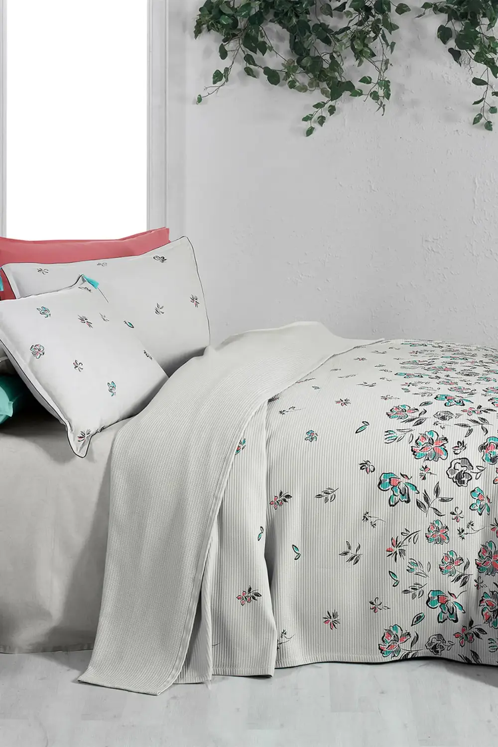 Saira Gri Çift Kişilik %100 Pamuk Pike Takımı