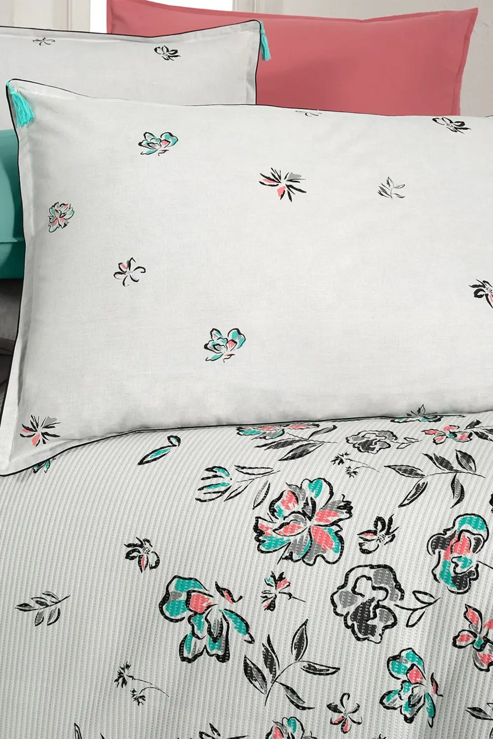 Saira Gri Çift Kişilik %100 Pamuk Pike Takımı