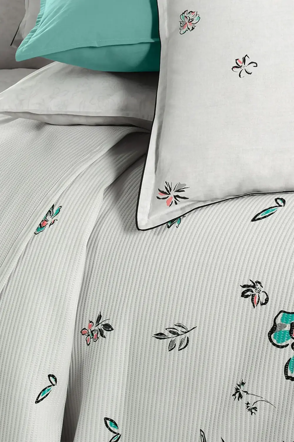 Saira Gri Çift Kişilik %100 Pamuk Pike Takımı