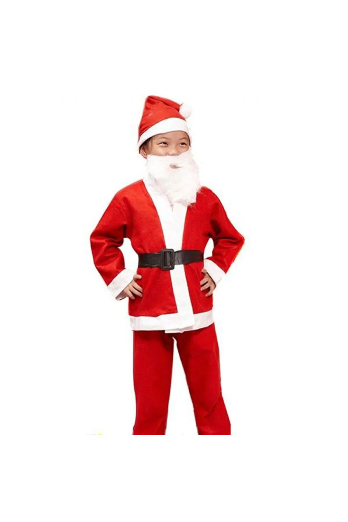 Sakal Hediyeli Erkek Çocuk Noel Baba Kostümü Noel Kıyafeti Yılbaş