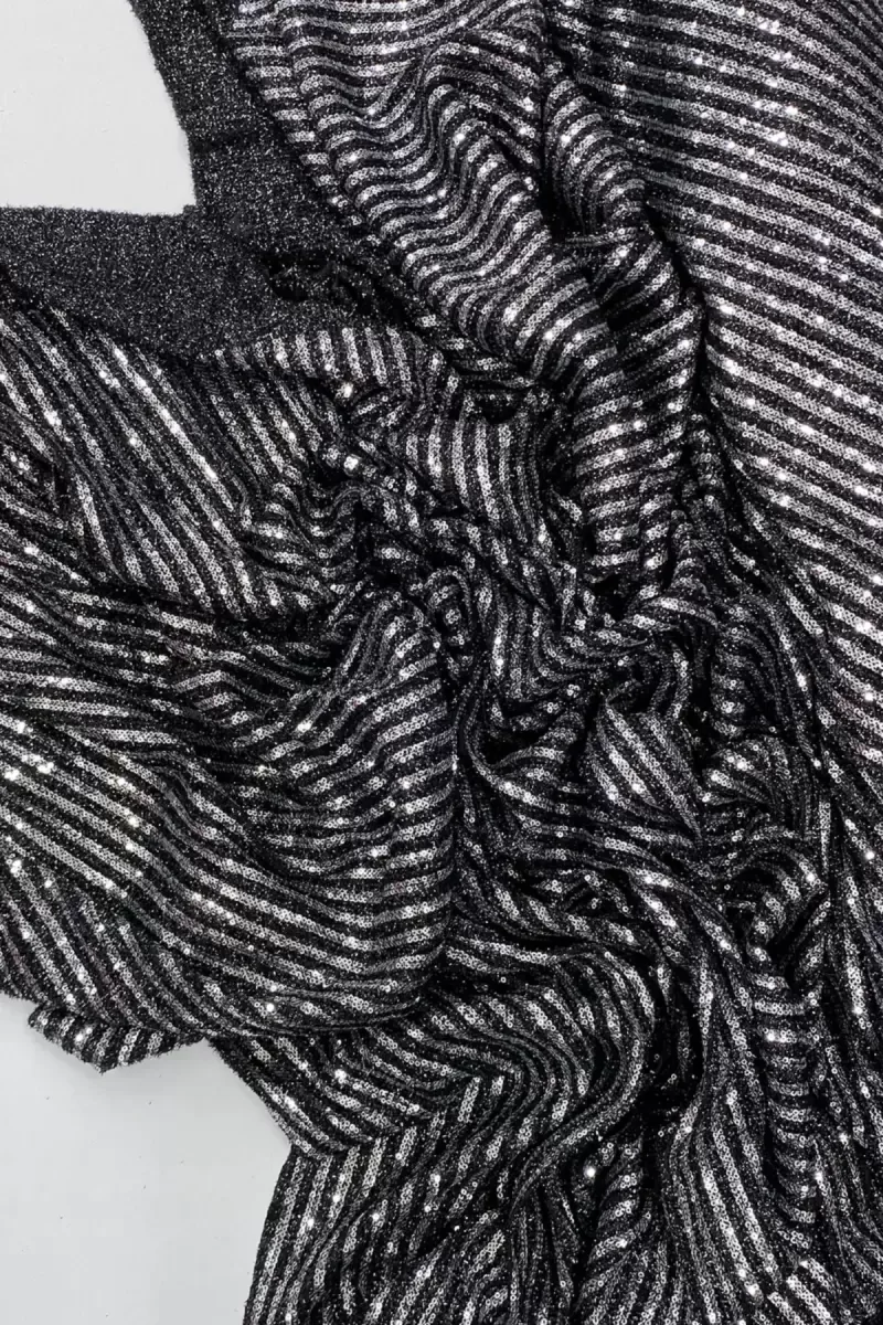 Sakallı Çizgili Pullu Kumaş  Pullu Payet Kumaş Abiye Nişan Düğün 