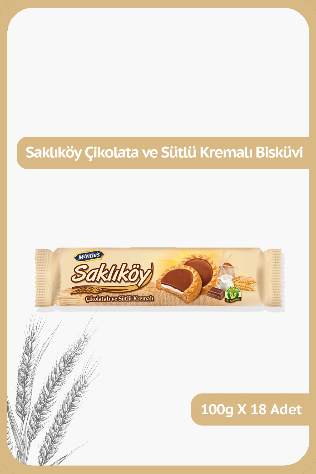 SAKLIKÖY Çikolatalı Kremalı Tam Buğdaylı Bisküvi - 100 gram - 18 