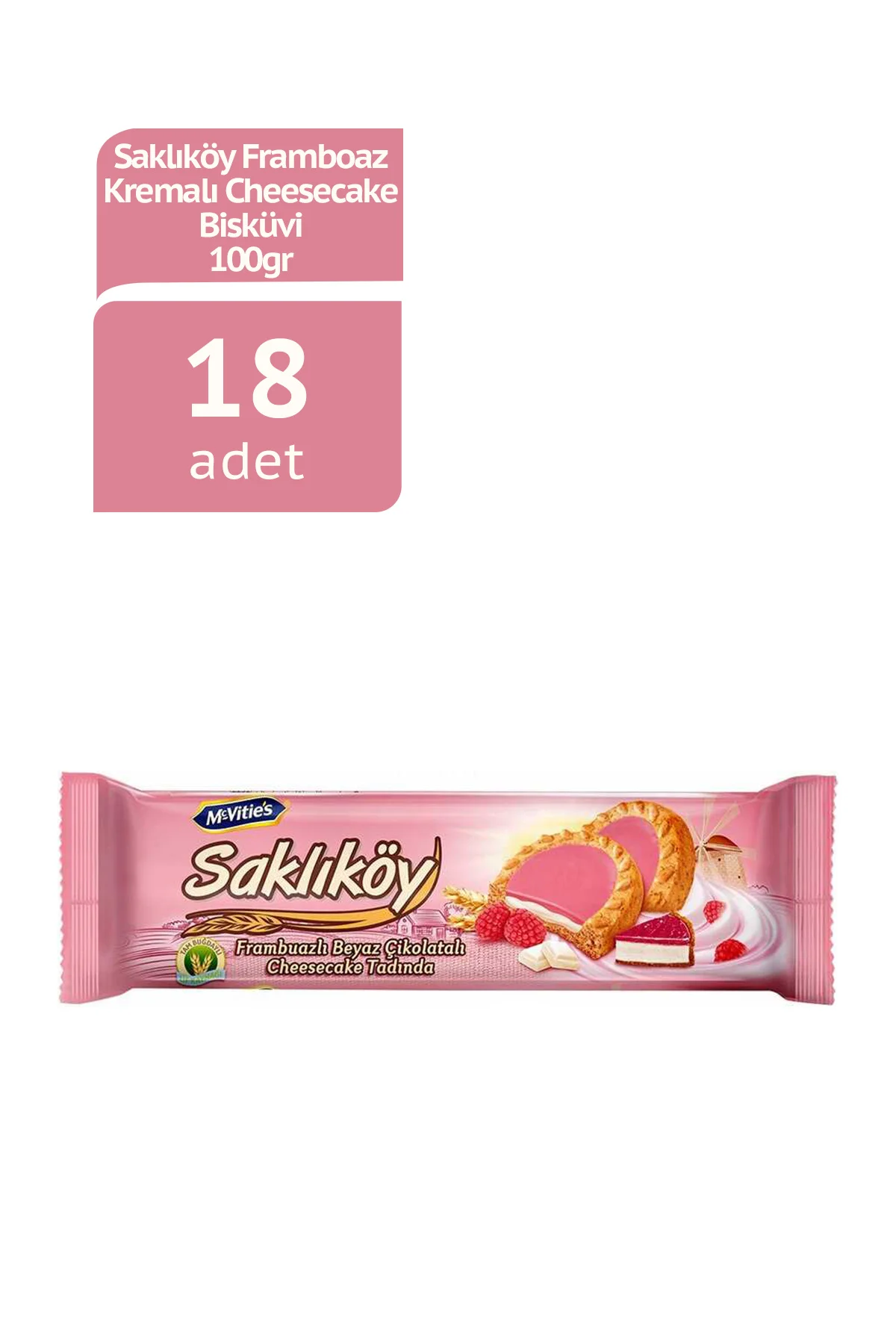 SAKLIKÖY Frambuaz Kremalı Cheesecake Bisküvi - 100 gram - 18 Adet