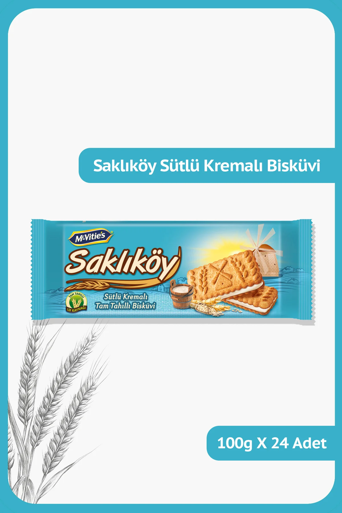SAKLIKÖY Sütlü Kremalı Tam Tahıllı Bisküvi - 100 gram - 24 Adet