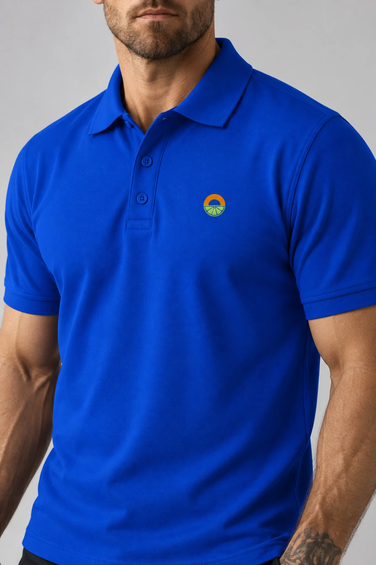 Saks Mavi Minimalist Logolu Polo Yaka Kısa Kollu Tişört