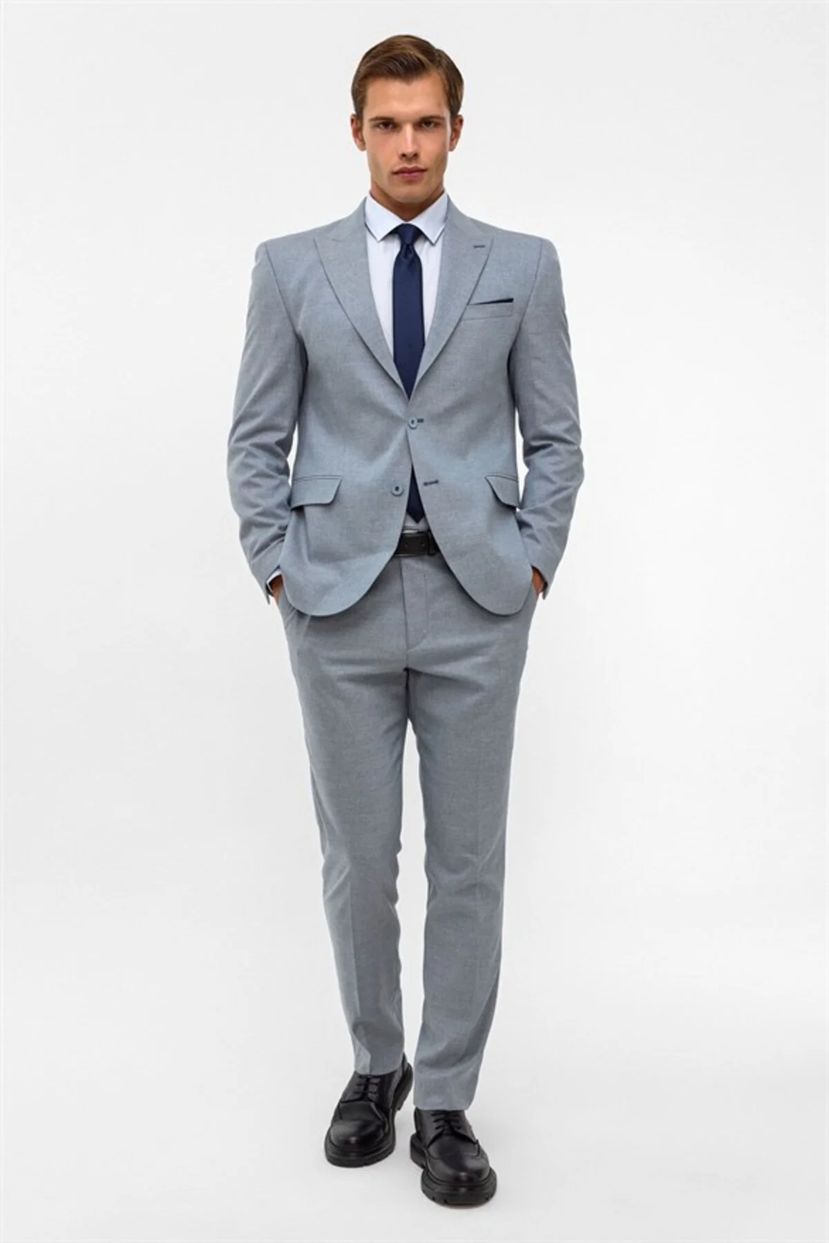 Saks Mavi Slim Mono Yaka 6 Drop Takım Elbise