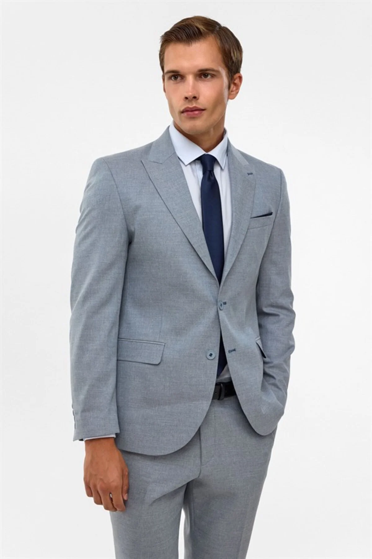 Saks Mavi Slim Mono Yaka 6 Drop Takım Elbise