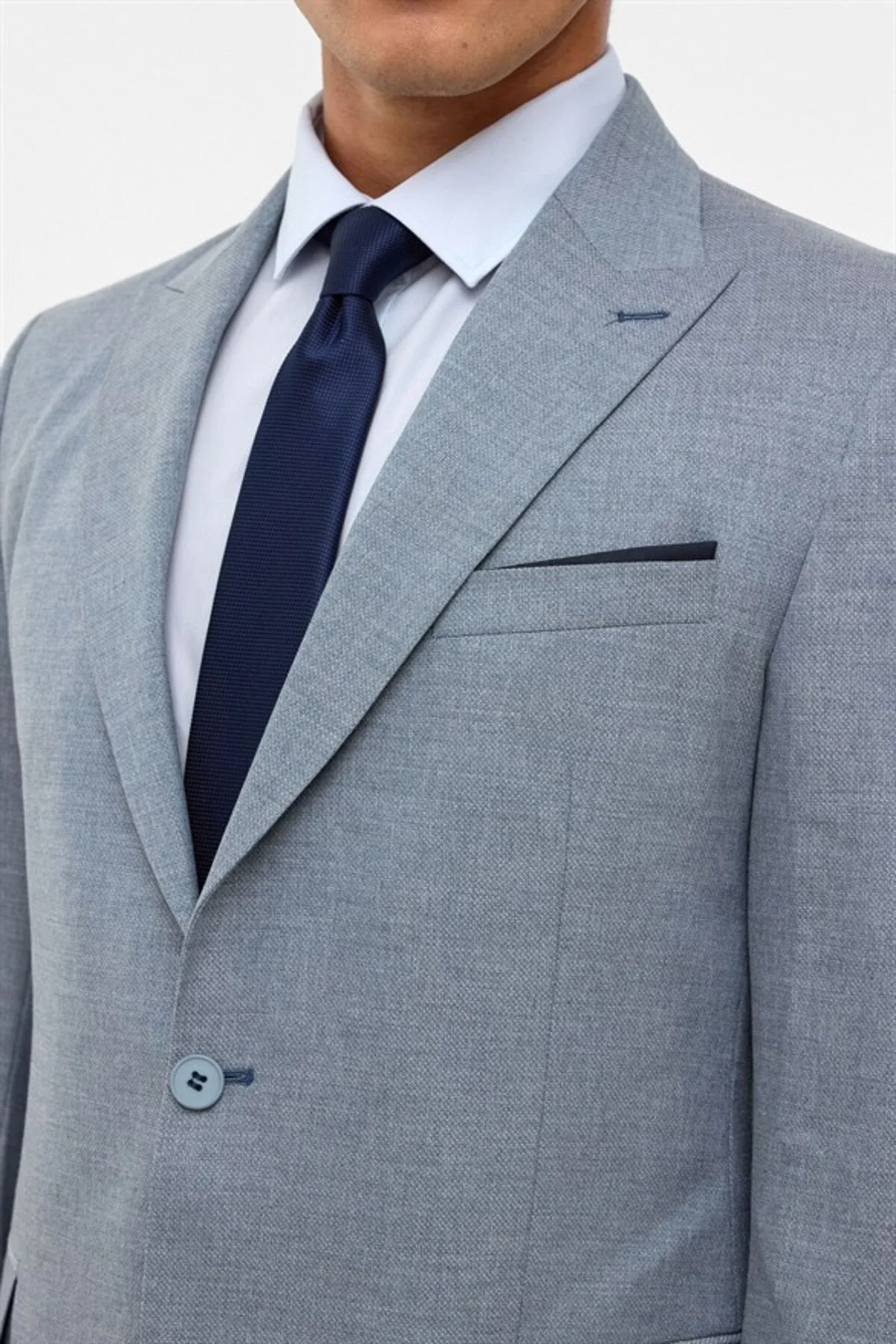 Saks Mavi Slim Mono Yaka 6 Drop Takım Elbise