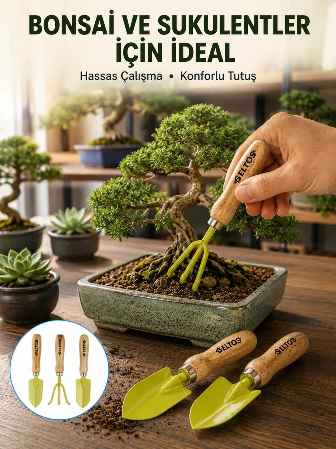 Saksı Bitkileri İçin Bahçe El Aleti Seti Ergonomik Ahşap Saplı Fiyatı, Yorumları ve Özellikleri
