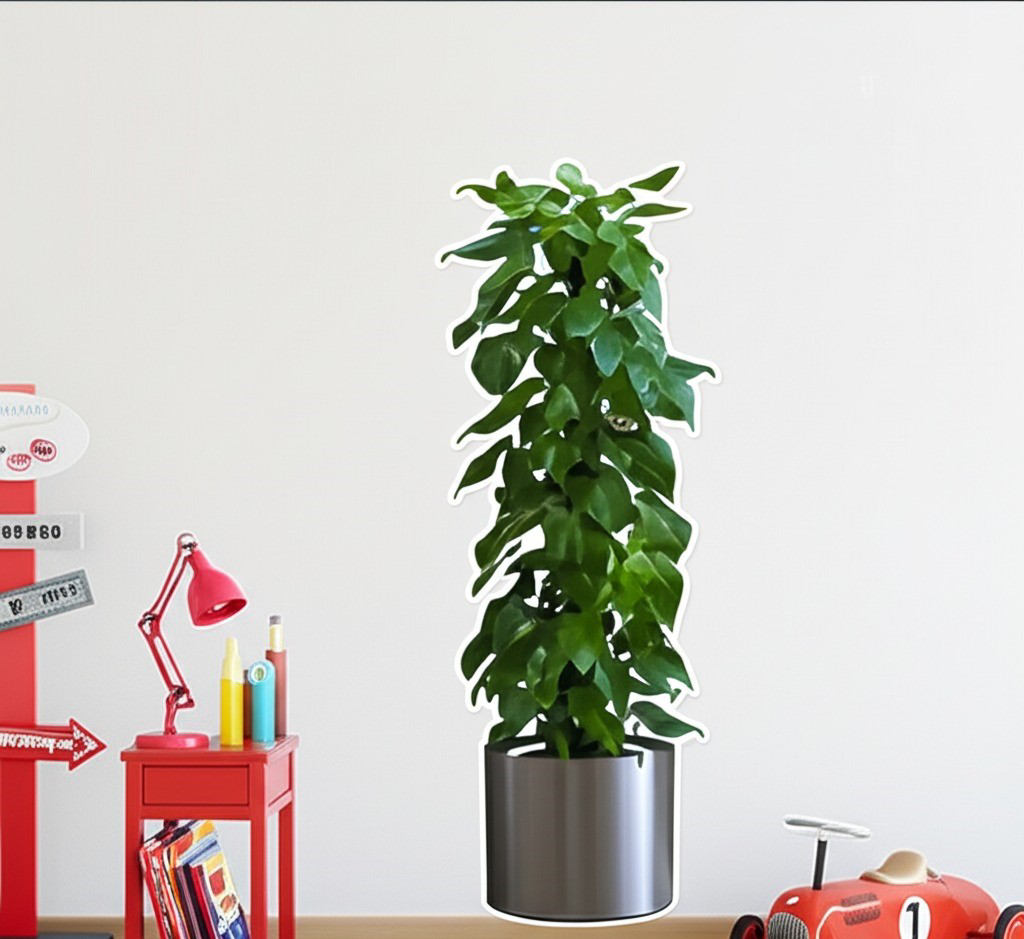 Saksılı Bitki Yapışkanlı Duvar Stickerı 90x30 cm Şeffaf Lazer Kes