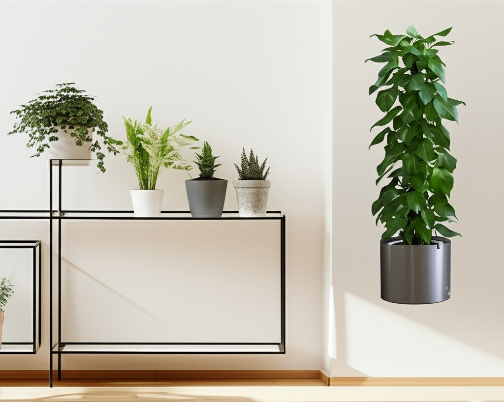 Saksılı Bitki Yapışkanlı Duvar Stickerı 90x30 cm Şeffaf Lazer Kes