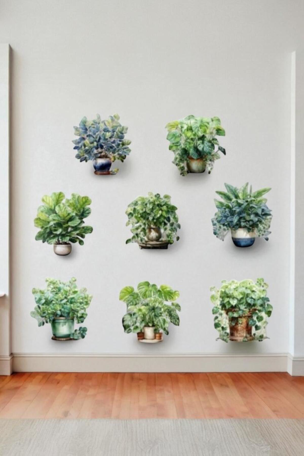 Saksılı Çiçek Tasarımlı 8li StickeR 30X30 cm