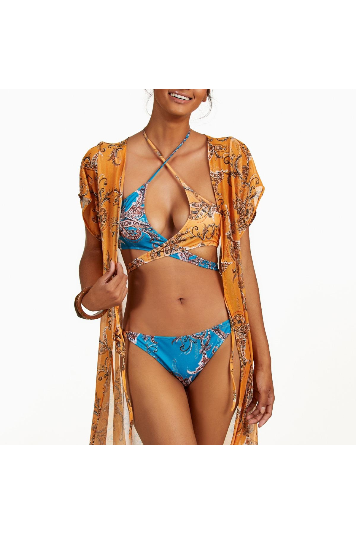 Aria's Closet Şal Desenli Önü Açik Kisa Pareo