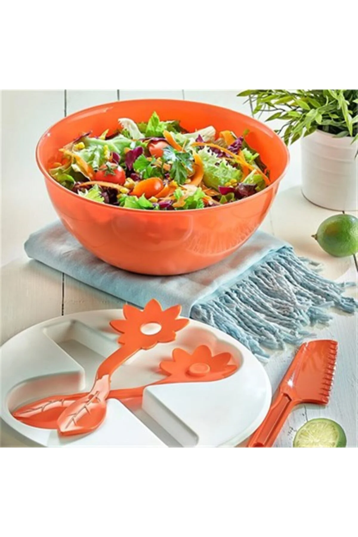 Salata Kasesi Şık Tasarımlı Papatya Kaşıklı Salata Kasesi Seti