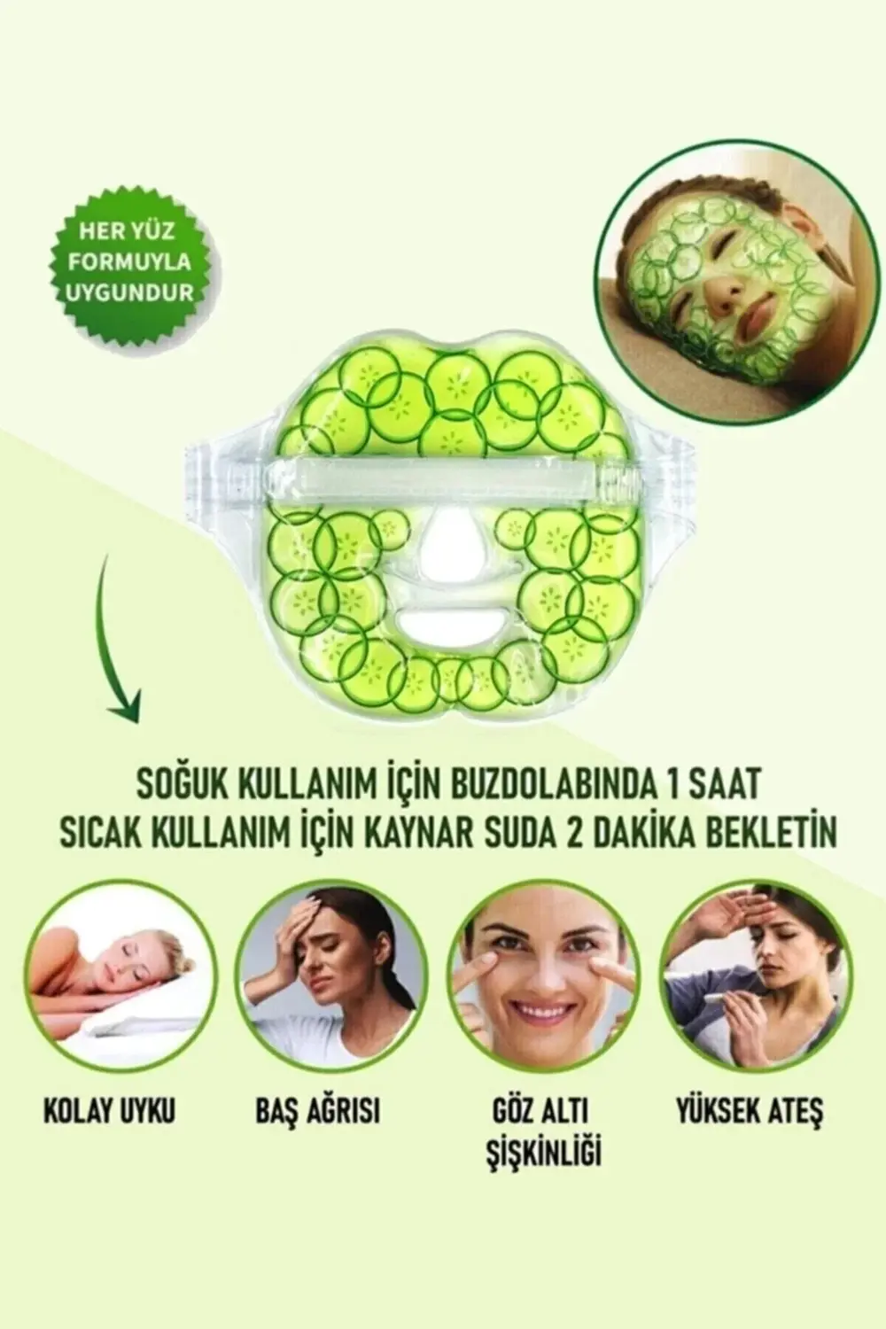 Salatalık Yüz Maske Jel Sıcak Soğuk Kullanım Rahatlatıcı