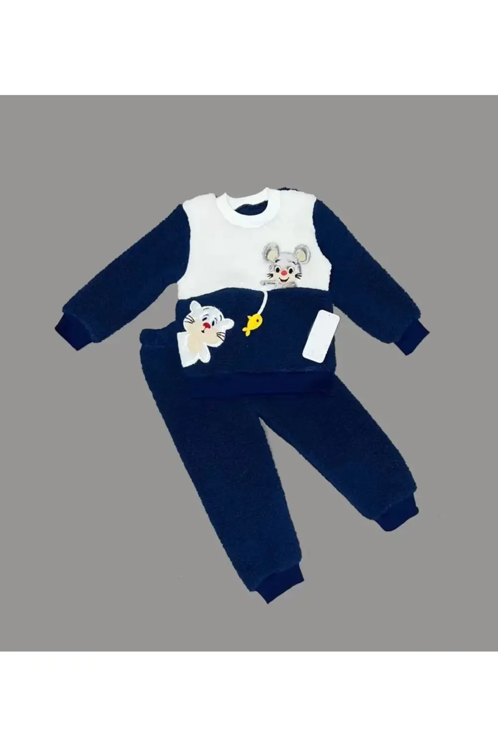 Sallanan Balık Nakışlı Kuzu Kumaş Sweat Pantolon Uzun Kollu Kız E