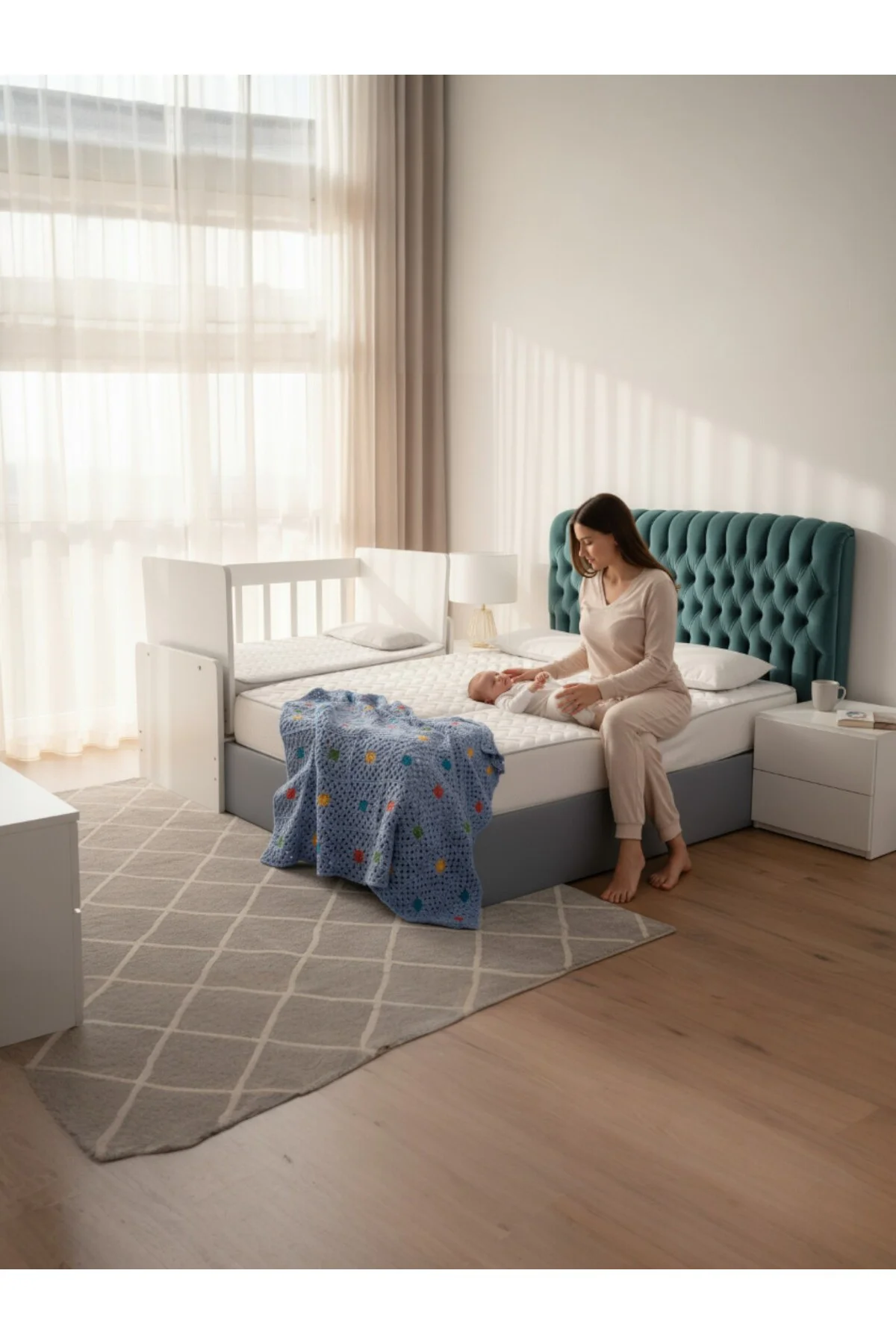 Sallanır Mavi Bebek Beşiği, Yataklı 45 X 100
