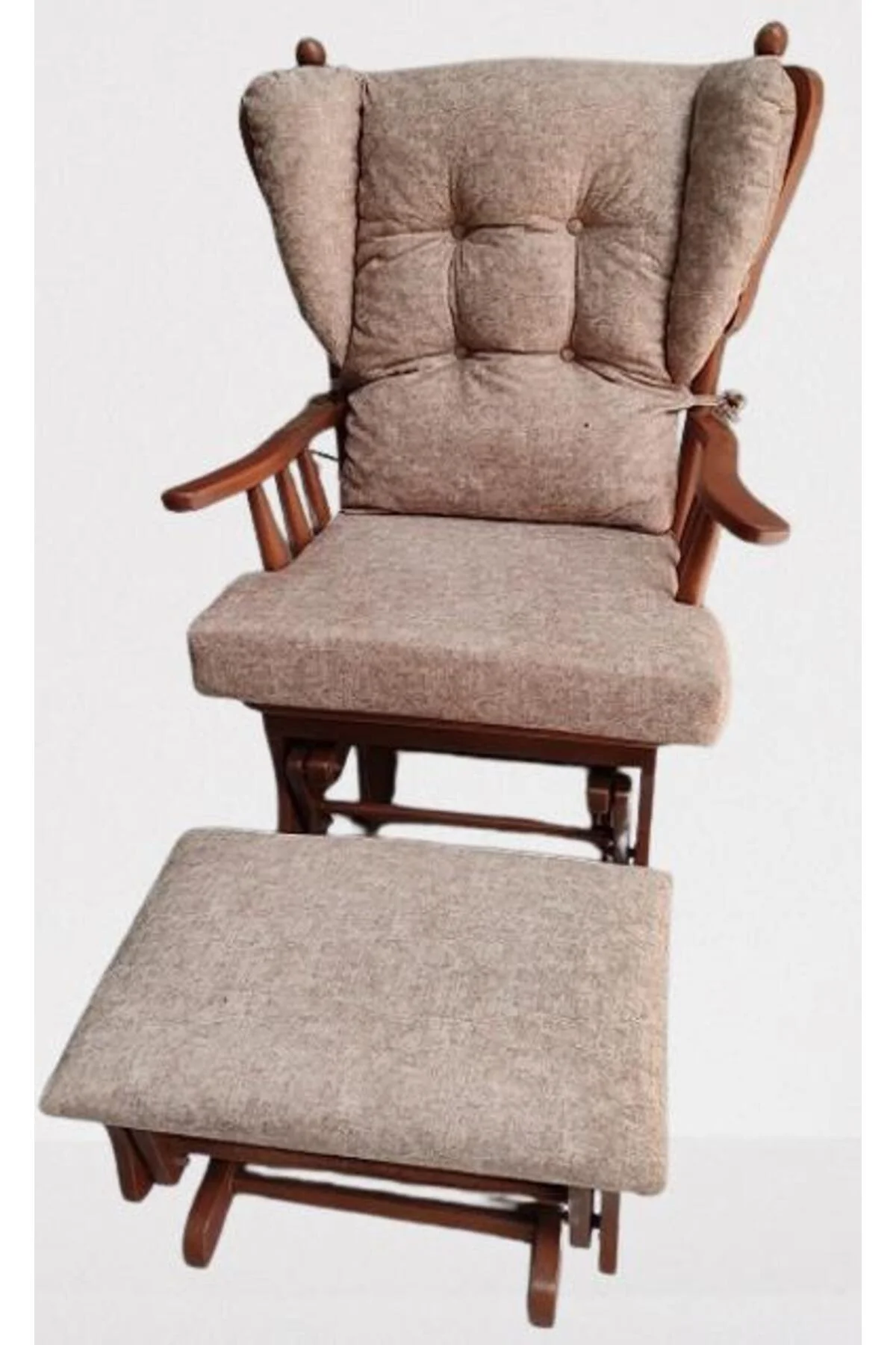 Sallanır Sandalye 90387Model Ayaklık Minder Kayın Ceviz Renk Nubuk Kumaş ElYapım Sallanır Sandalye 90387Model Ayaklık Minder Kayın Ceviz Renk Nubuk Kumaş ElYapım - Görsel 6