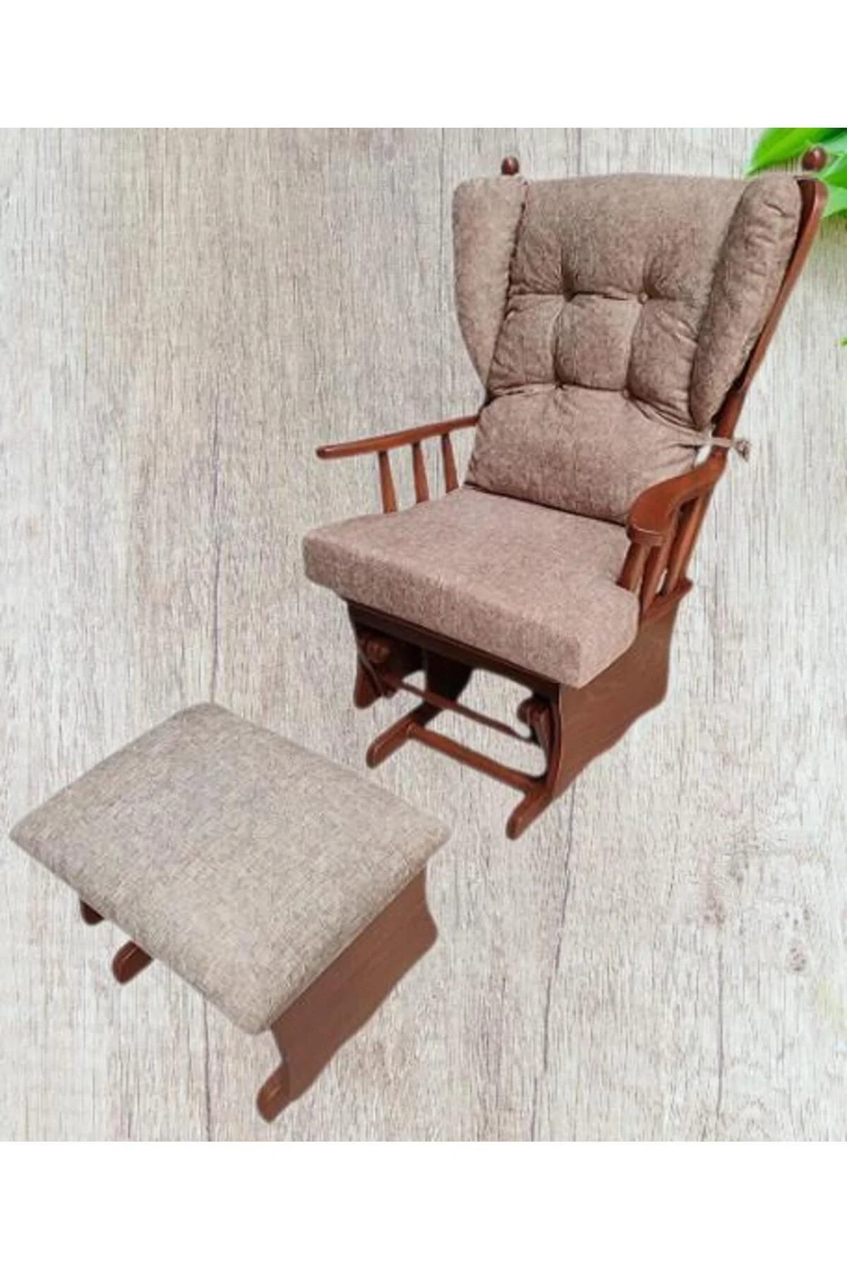 Sallanır Sandalye 90387Model Ayaklık Minder Kayın Ceviz Renk Nubuk Kumaş ElYapım Sallanır Sandalye 90387Model Ayaklık Minder Kayın Ceviz Renk Nubuk Kumaş ElYapım - Görsel 5