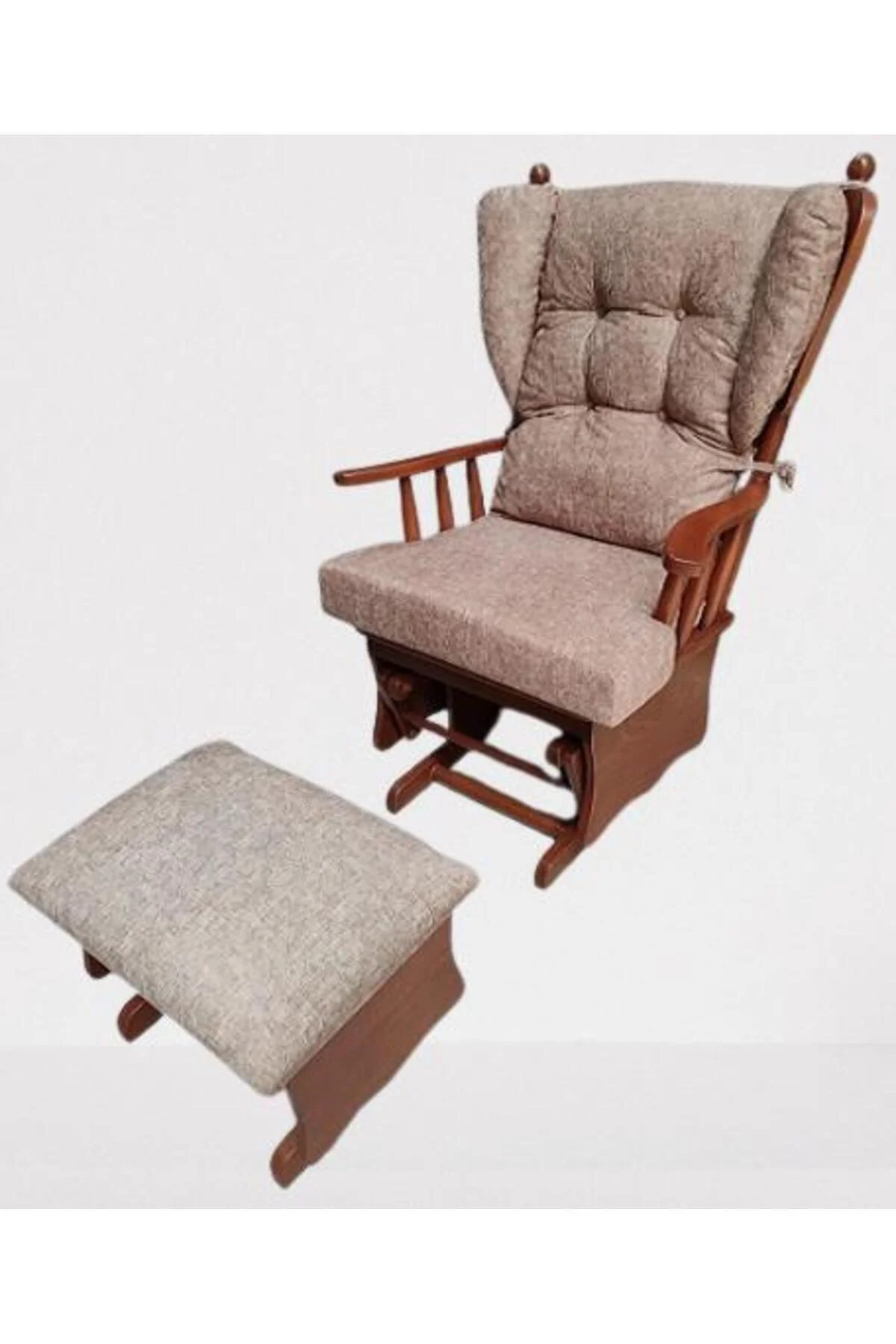 Sallanır Sandalye 90387Model Ayaklık Minder Kayın Ceviz Renk Nubuk Kumaş ElYapım Sallanır Sandalye 90387Model Ayaklık Minder Kayın Ceviz Renk Nubuk Kumaş ElYapım - Görsel 7