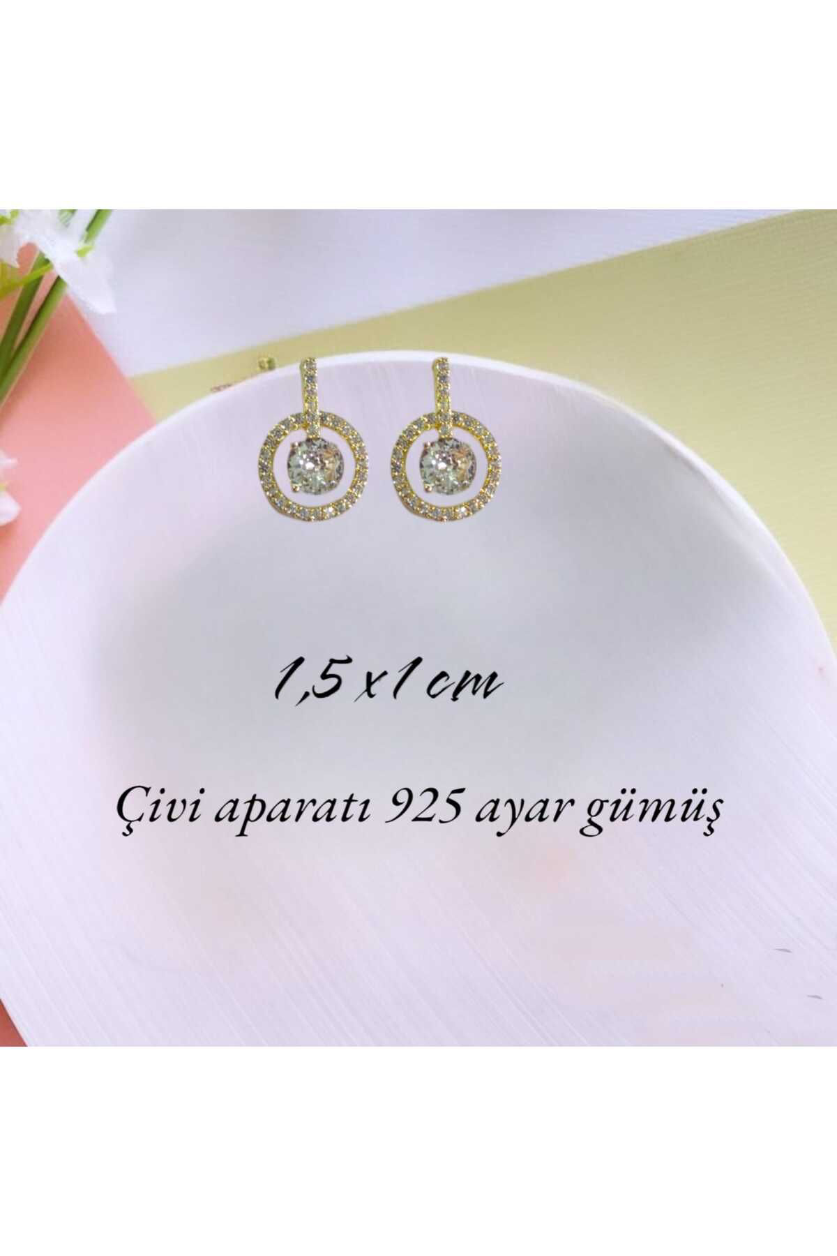 Dodemert Home Sallantılı Gold 925 Ayar Gümüş Zirkon Taşlı Küpe