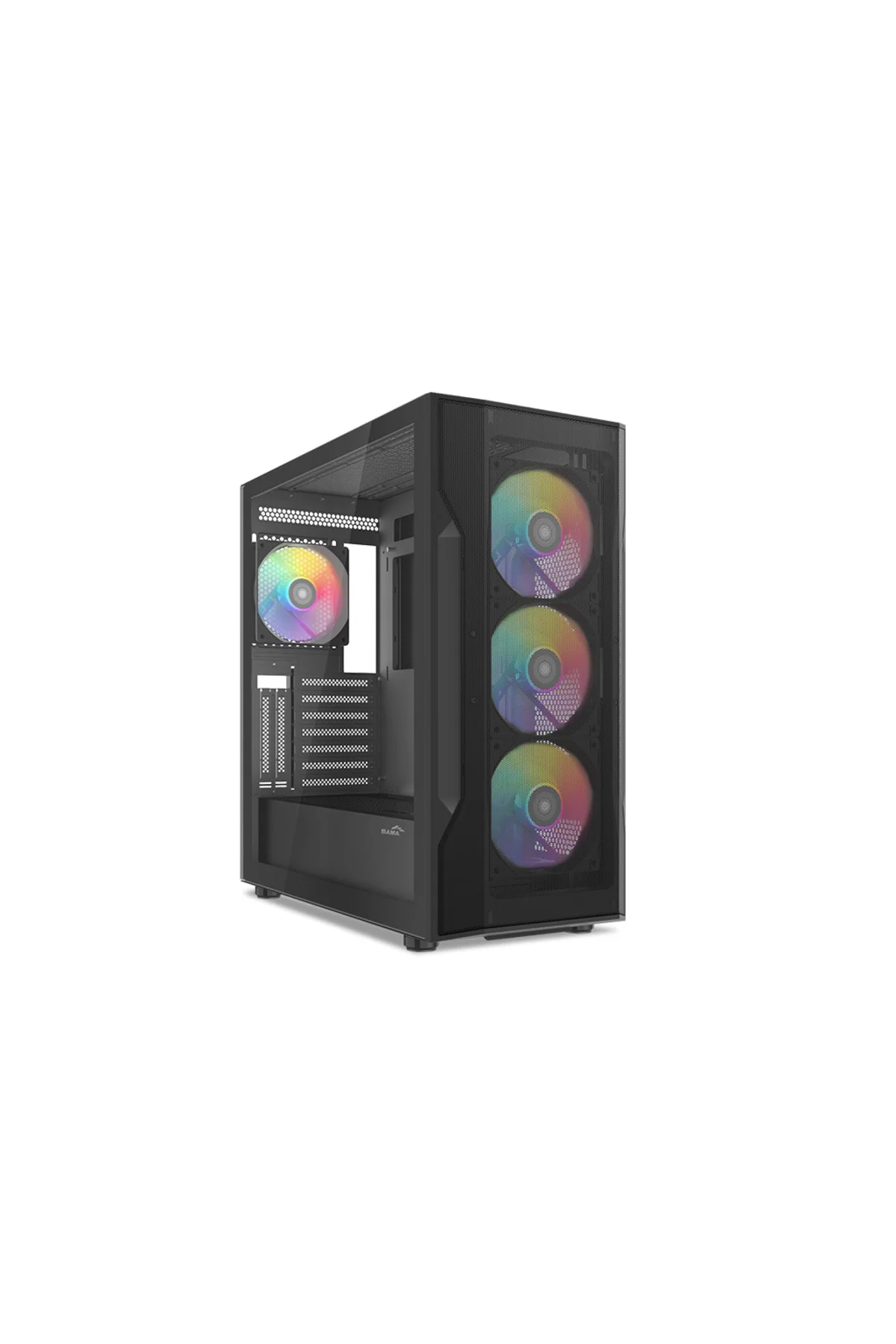 SAMA S40BK Black, H700BK 700W, 80 PLUS, Tempered Glass Panel, Mesh Ön Panel, Type-C, 4x120mm ARGB Fa