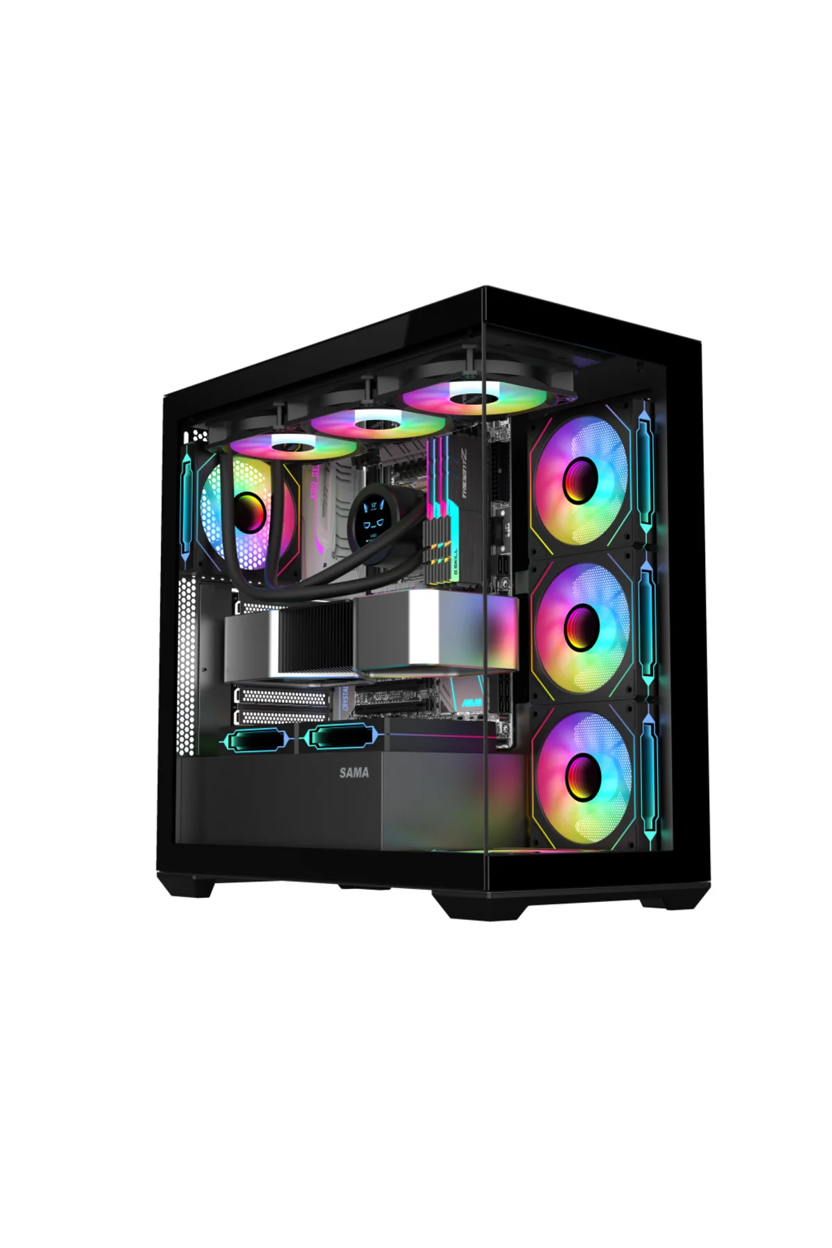 SAMA SV01BK Black, B750BK 750W, 80+ Bronze, PCIE 5.1, ATX3.1, Tempered Glass Panel, Panoramic Tasarı