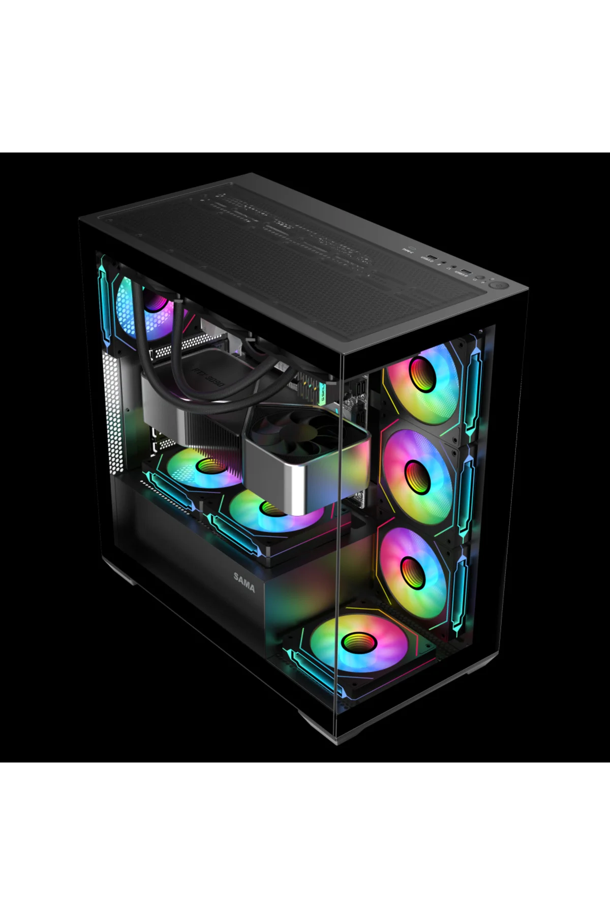 SAMA SV01BK Black, B750BK 750W, 80+ Bronze, PCIE 5.1, ATX3.1, Tempered Glass Panel, Panoramic Tasarı