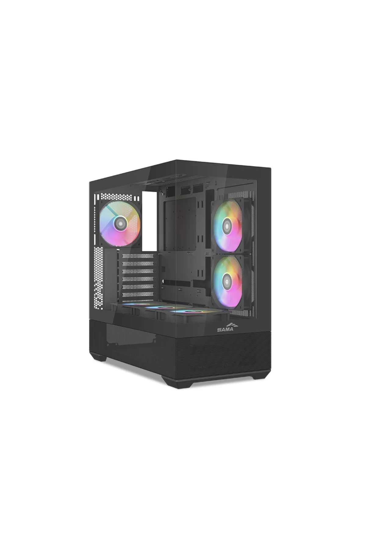 SAMA V40BK Black, B750BK 750W, 80+ Bronze, PCIE 5.1, ATX3.1, Tempered Glass Panel, Panoramic Tasarım