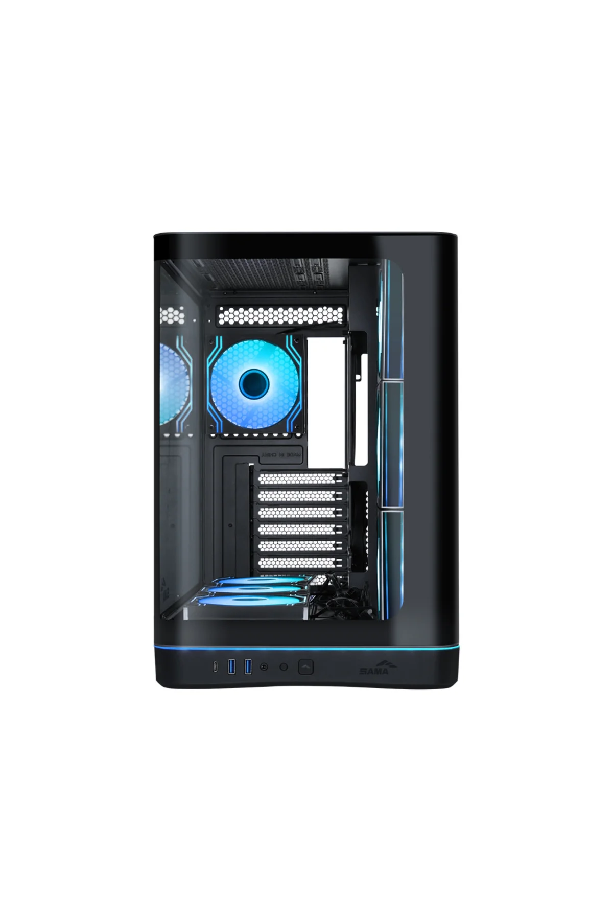 SAMA V62BK Black, B850BK 850W, 80+ Bronze, PCIE 5.1, ATX3.1, Tempered Glass Panel, Panoramic Tasarım