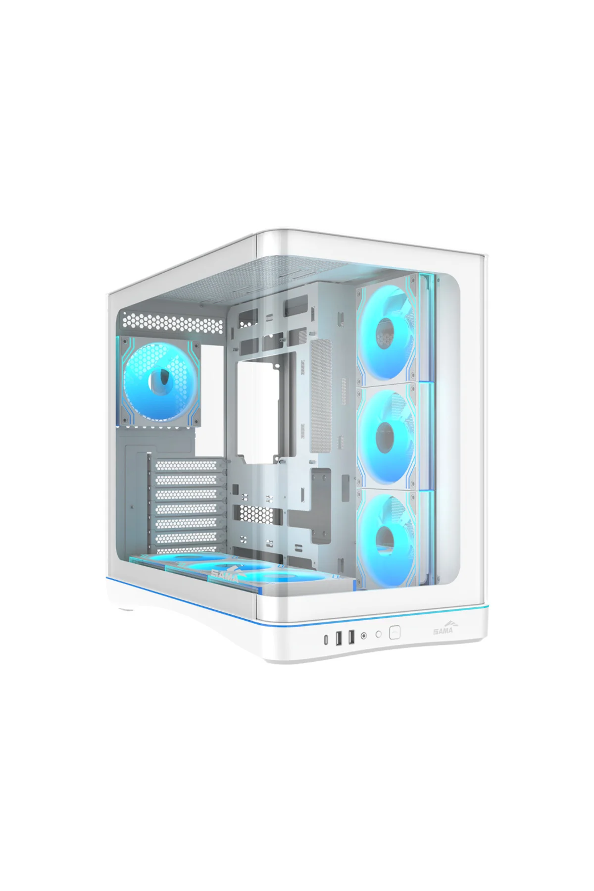 SAMA V62WH White, G1000WH 1000W, 80+ Gold, Full Modüler, PCIE 5.1, ATX3.1, Tempered Glass Panel, Pan