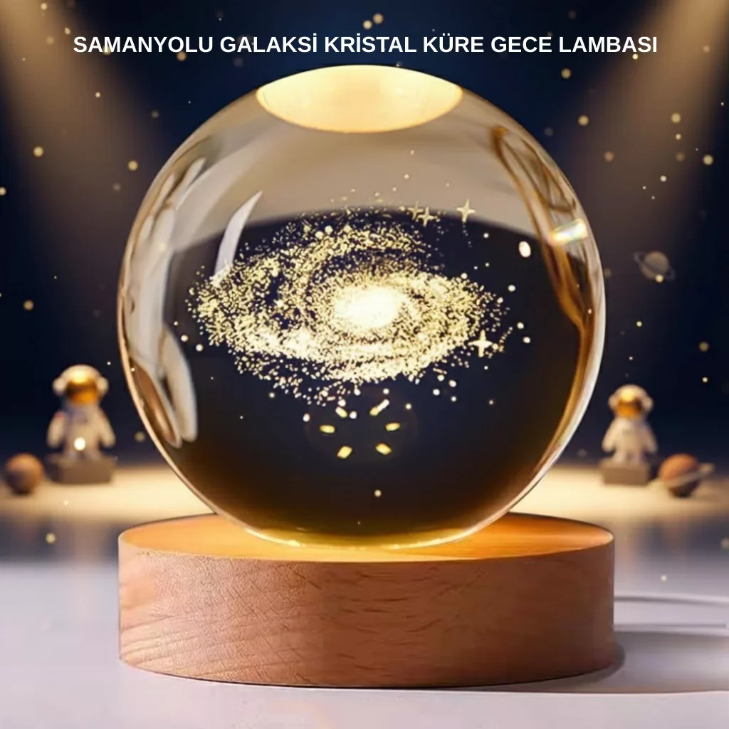 Samanyolu Desenli Kristal Küre Ahşap Standlı Gün Işığı LED Masa Lambası - Lisinya