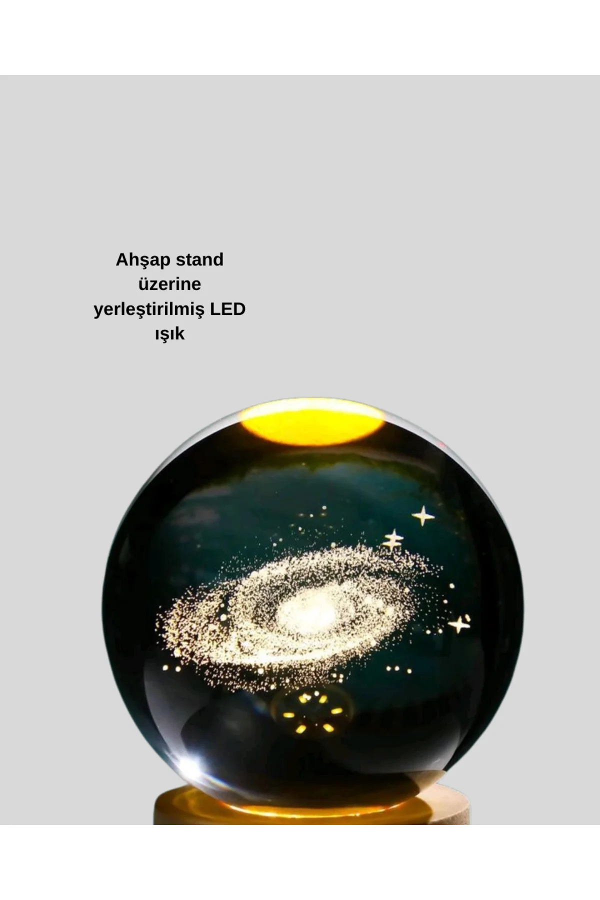 Samanyolu Desenli Kristal Küre Ahşap Standlı Gün Işığı Led Masa Lambası