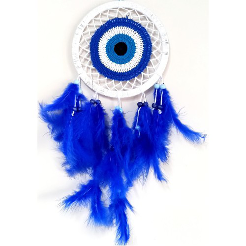 SaMavisi Kuş Tüylü Dream Catcher Nazar Boncuğu Motifli Düş Kapanı