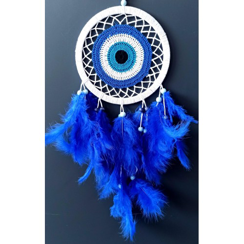 SaMavisi Kuş Tüylü Dream Catcher Nazar Boncuğu Motifli Düş Kapanı