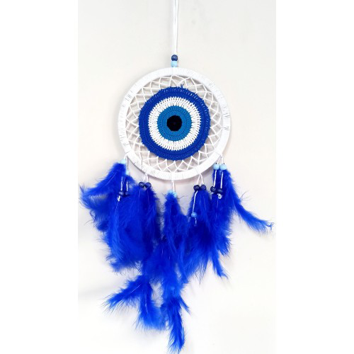 SaMavisi Kuş Tüylü Dream Catcher Nazar Boncuğu Motifli Düş Kapanı