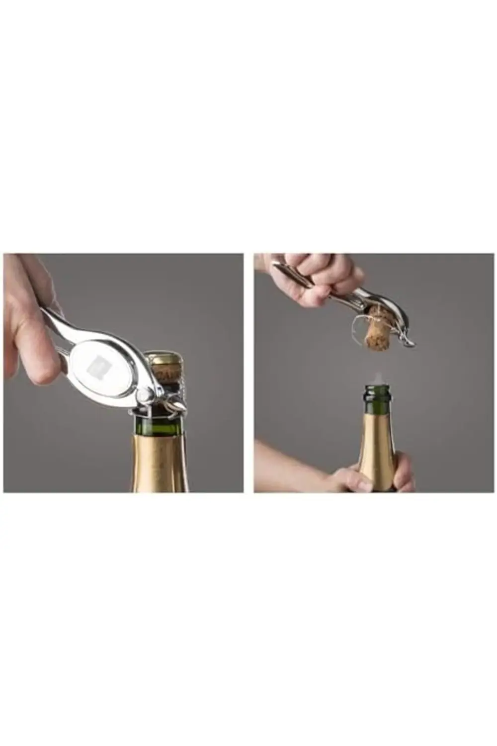 Şampanya şişe açacağı, gümüş, kahverengi, 3,5 x 5 x 15,5 cm 39551